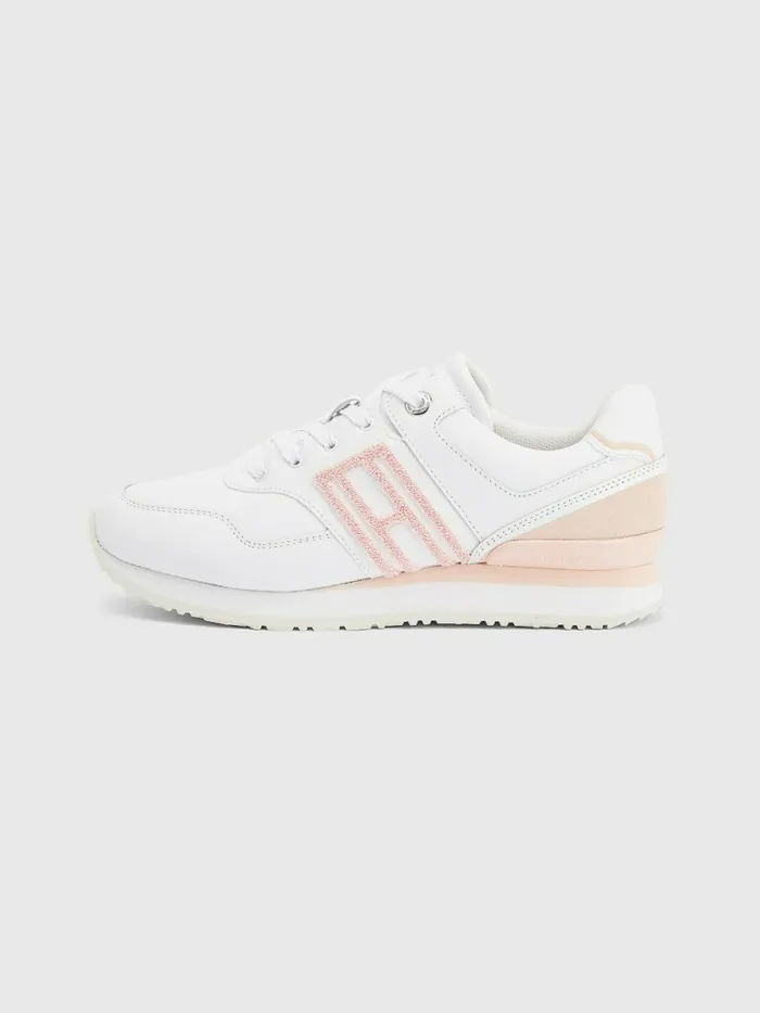 Tommy Hilfiger City Flag Appliqu Leather Trainers Dusty Rose Womens Trainers Online