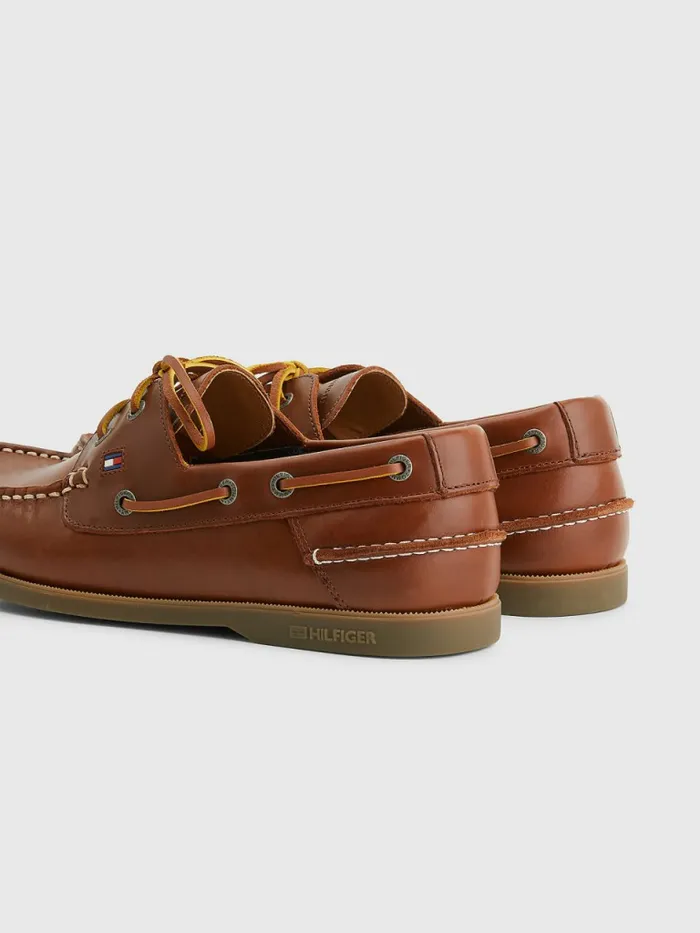 Tommy Hilfiger Classic Leather Boat Shoes Winter Cognac Mens Casual Shoes Casaul