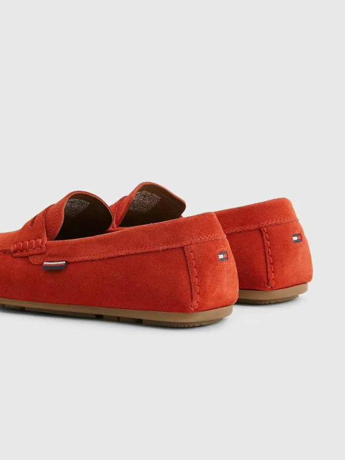 Tommy Hilfiger Classic Suede Driving Shoes Cinnabar Red Mens Casual Shoes Cheap On Sale