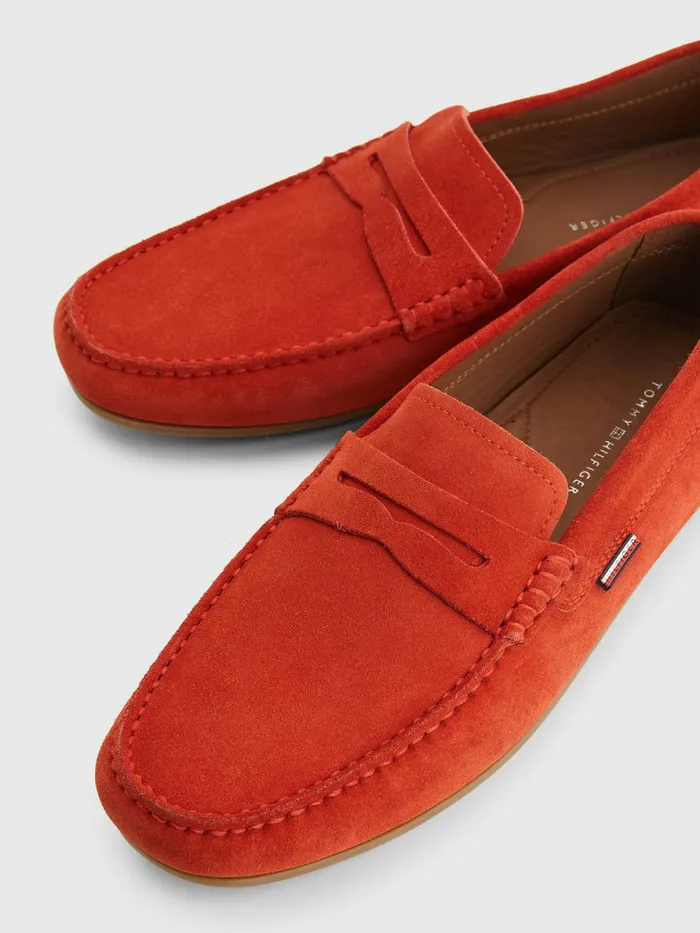 Tommy Hilfiger Classic Suede Driving Shoes Cinnabar Red Mens Casual Shoes Cheap On Sale