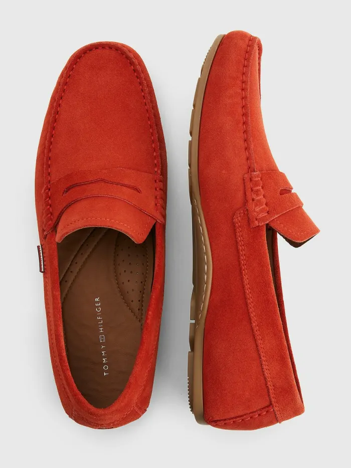 Tommy Hilfiger Classic Suede Driving Shoes Cinnabar Red Mens Casual Shoes Cheap On Sale
