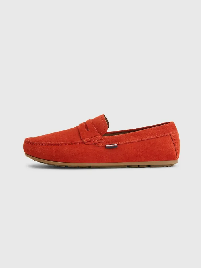 Tommy Hilfiger Classic Suede Driving Shoes Cinnabar Red Mens Casual Shoes Cheap On Sale