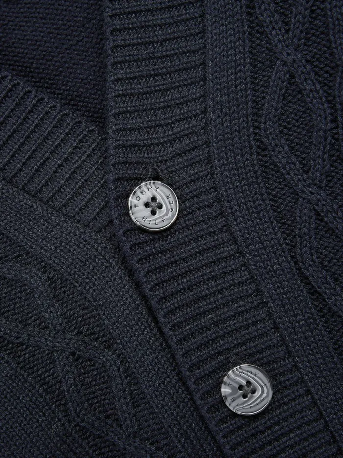 Tommy Hilfiger Classics Cable Knit VNeck Cardigan Desert Sky Boys Jumpers and Cardigans Gift for Friend