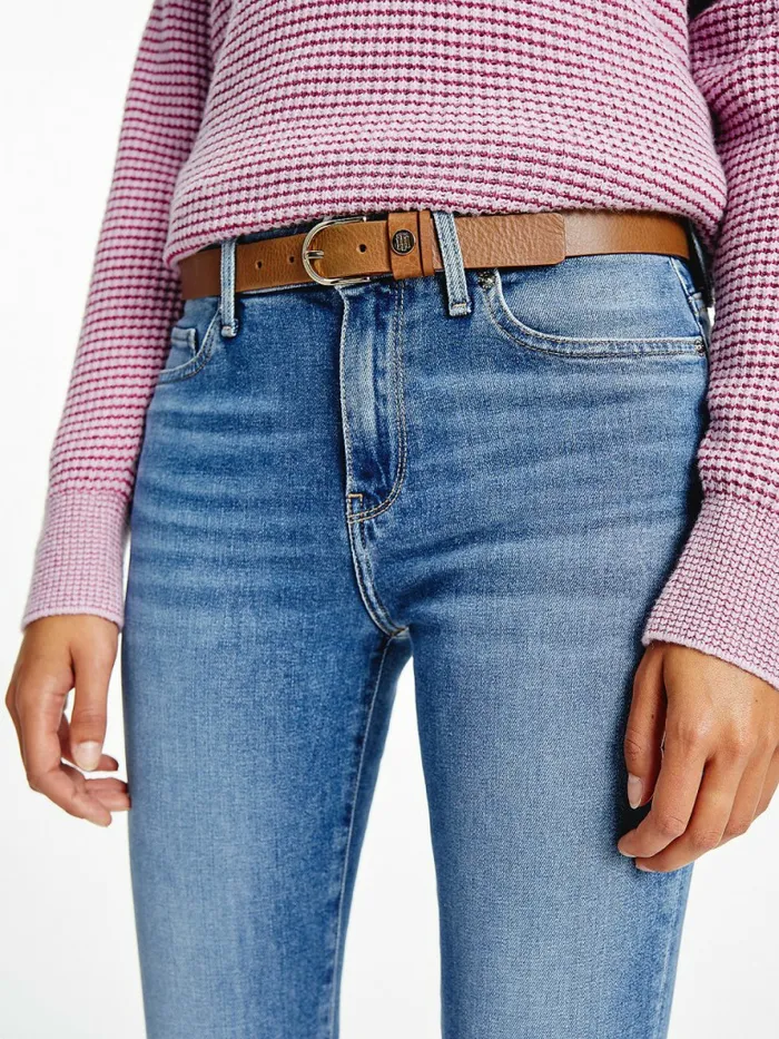 Tommy Hilfiger Classics Monogram Organic Leather Belt Countryside Khaki Womens Belts Popular
