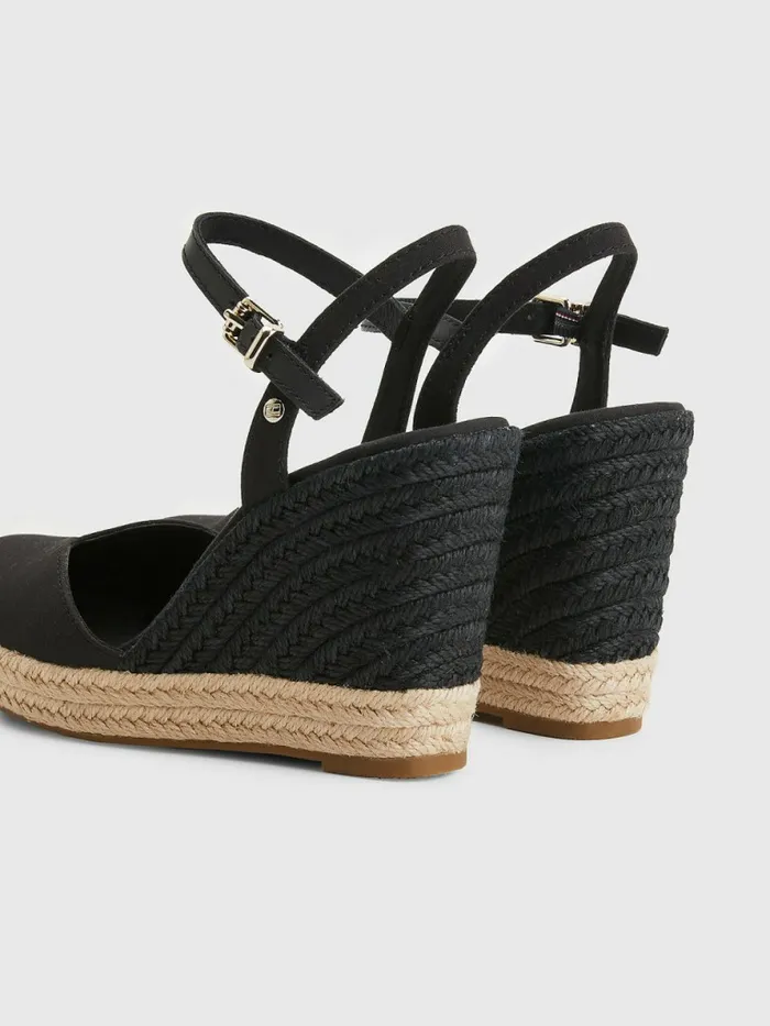Tommy Hilfiger Closed Toe High Wedge Espadrille Sandals Black Womens Sandals Cheap On Sale