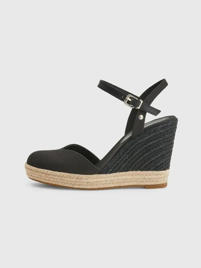 Tommy Hilfiger Closed Toe High Wedge Espadrille Sandals Black Womens Sandals Cheap On Sale