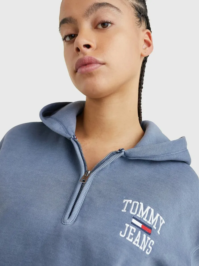 Tommy Hilfiger College Cropped QuarterZip Hoody Lavender Grey Womens Sweatshirts and Hoodies Gift 4 You