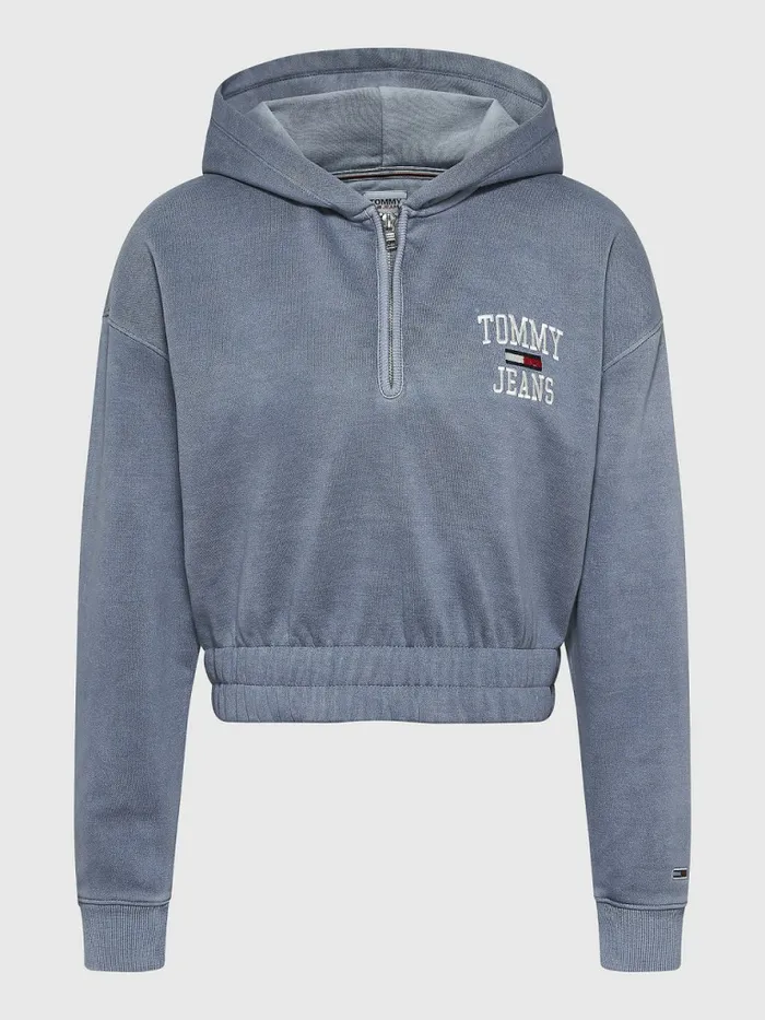 Tommy Hilfiger College Cropped QuarterZip Hoody Lavender Grey Womens Sweatshirts and Hoodies Gift 4 You