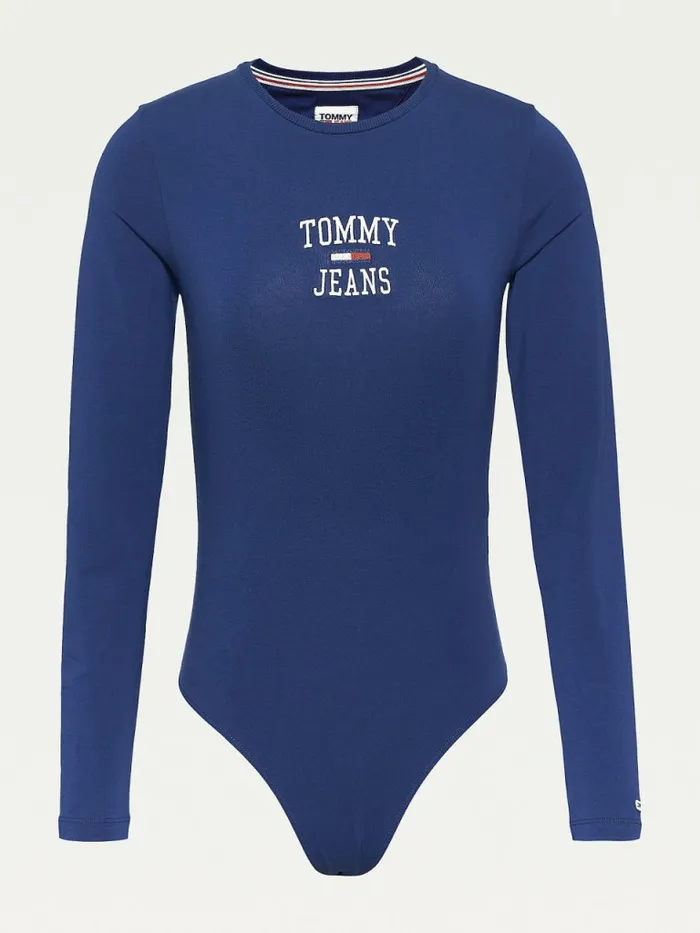Tommy Hilfiger College Logo Long Sleeve Bodysuit Twilight Navy Womens TShirts Cheap On Sale