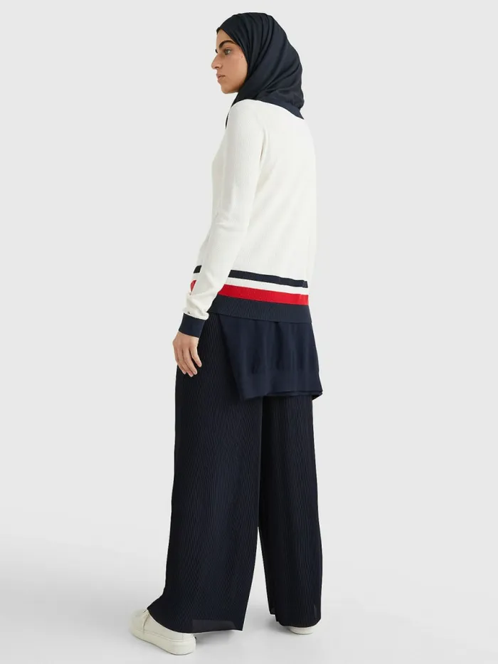 Tommy Hilfiger ColourBlocked Boat Neck Jumper EcruDesert SkyPrimary Red Stp Womens Knitwear For Sale