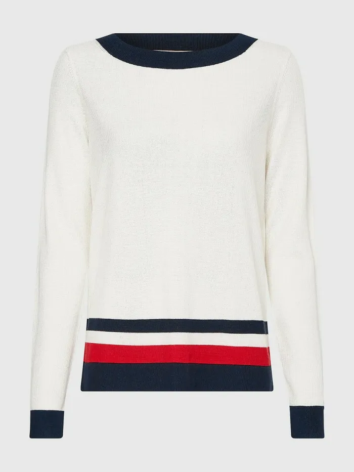 Tommy Hilfiger ColourBlocked Boat Neck Jumper EcruDesert SkyPrimary Red Stp Womens Knitwear For Sale