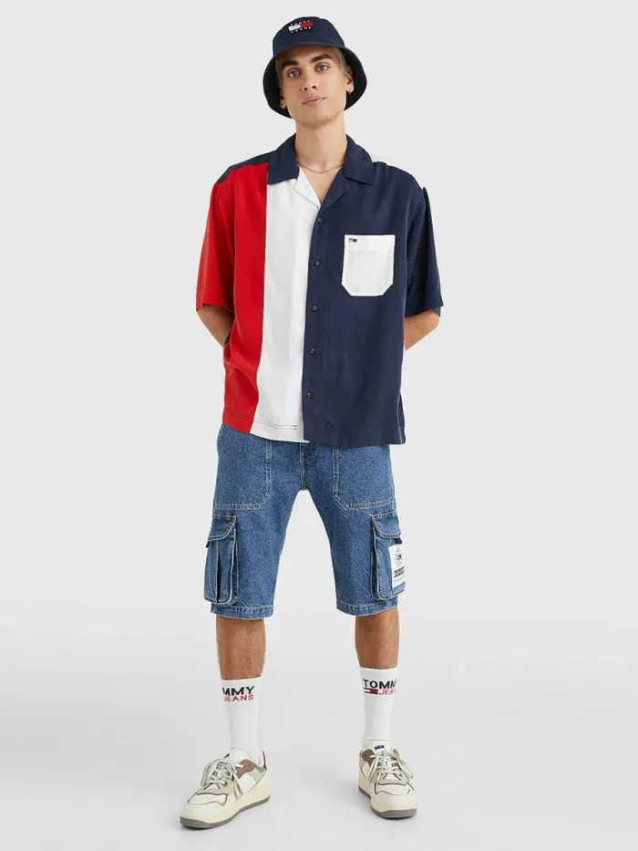 Tommy Hilfiger ColourBlocked Camp Shirt Twilight NavyMulti Mens Shirts On Sale