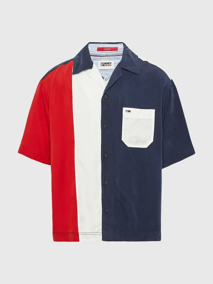Tommy Hilfiger ColourBlocked Camp Shirt Twilight NavyMulti Mens Shirts On Sale