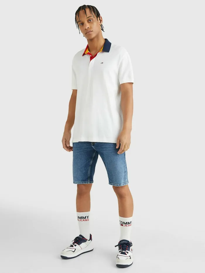 Tommy Hilfiger ColourBlocked Collar Relaxed Fit Polo White Mens Polo Shirts On Sale