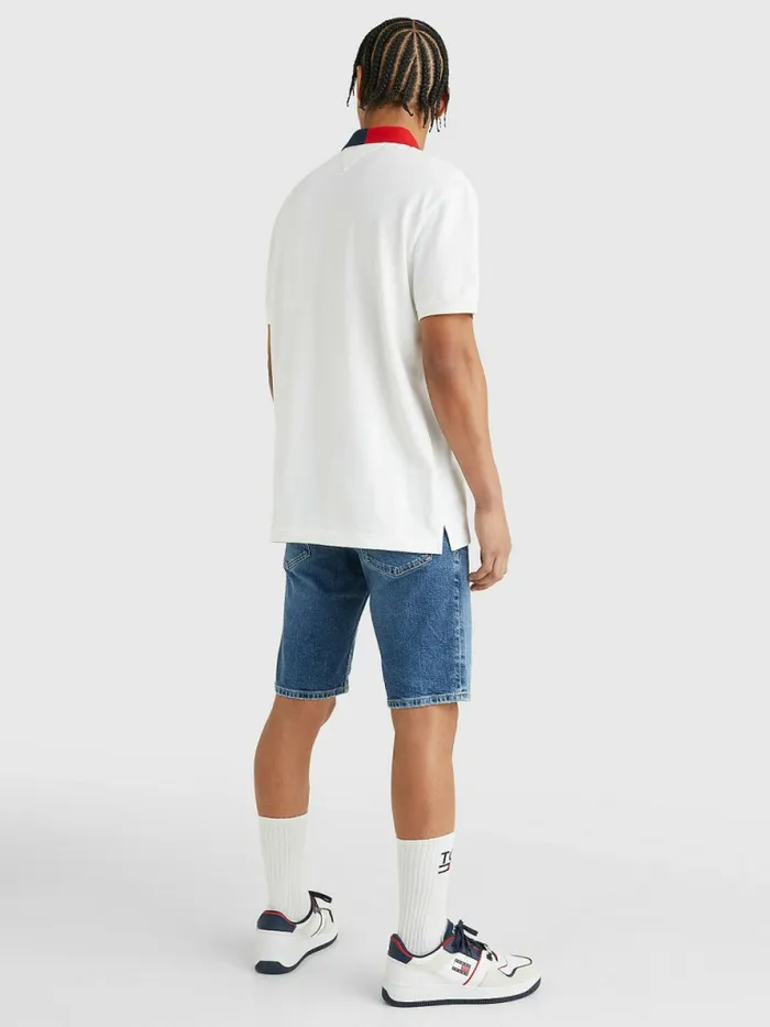 Tommy Hilfiger ColourBlocked Collar Relaxed Fit Polo White Mens Polo Shirts On Sale