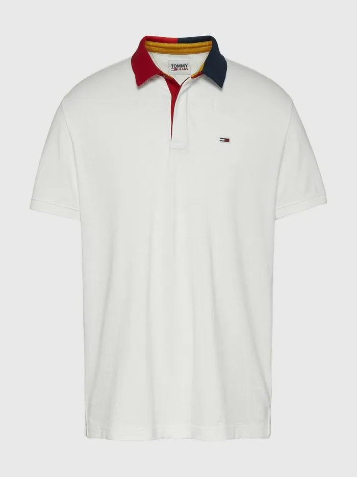 Tommy Hilfiger ColourBlocked Collar Relaxed Fit Polo White Mens Polo Shirts On Sale