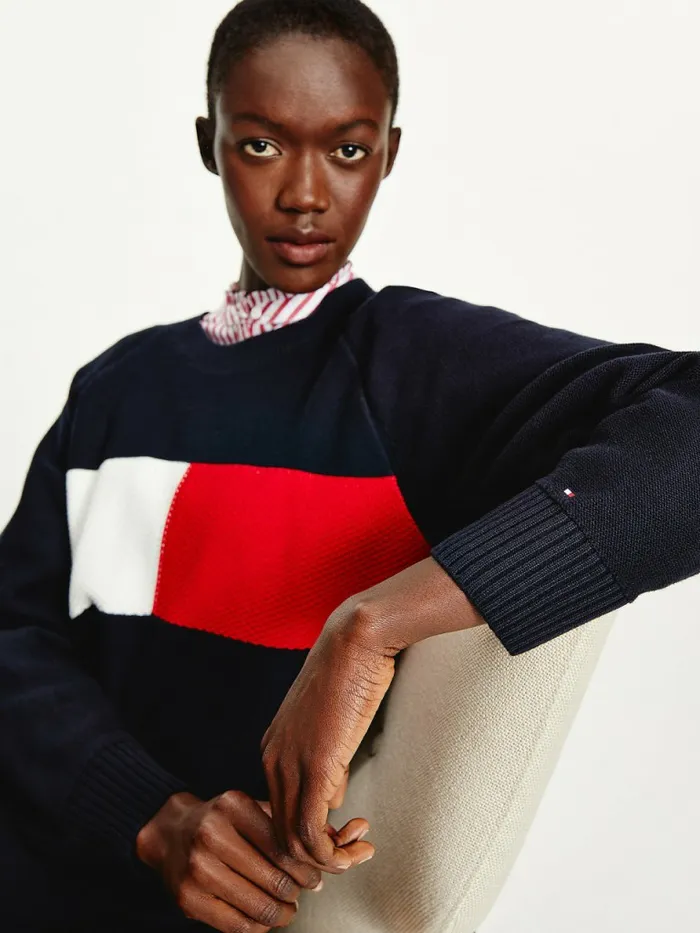 Tommy Hilfiger ColourBlocked Flag Jumper Dress Desert Sky Womens Dresses and Jumpsuits For Sale