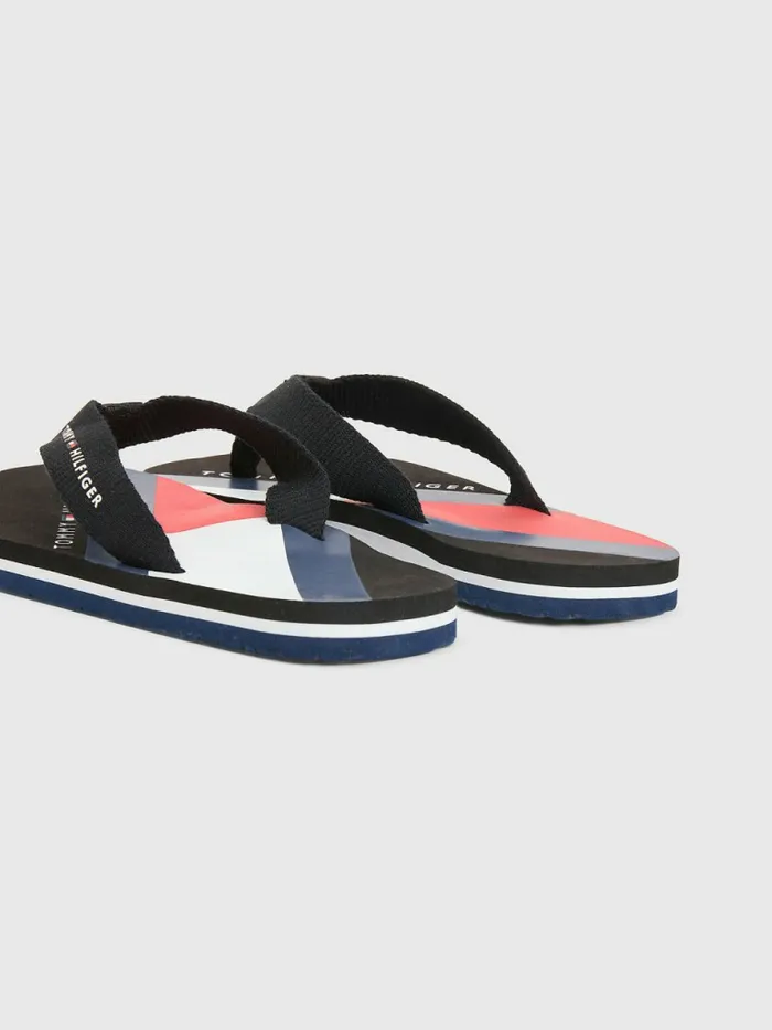 Tommy Hilfiger ColourBlocked Flag Print FlipFlops Black Boys Shoes and Accessories Sale