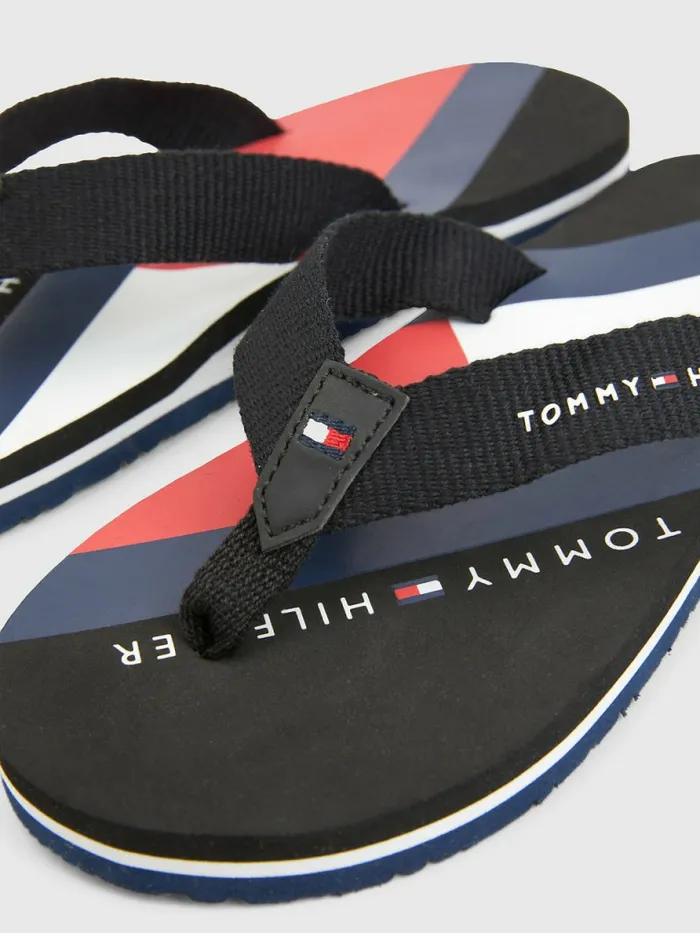 Tommy Hilfiger ColourBlocked Flag Print FlipFlops Black Boys Shoes and Accessories Sale