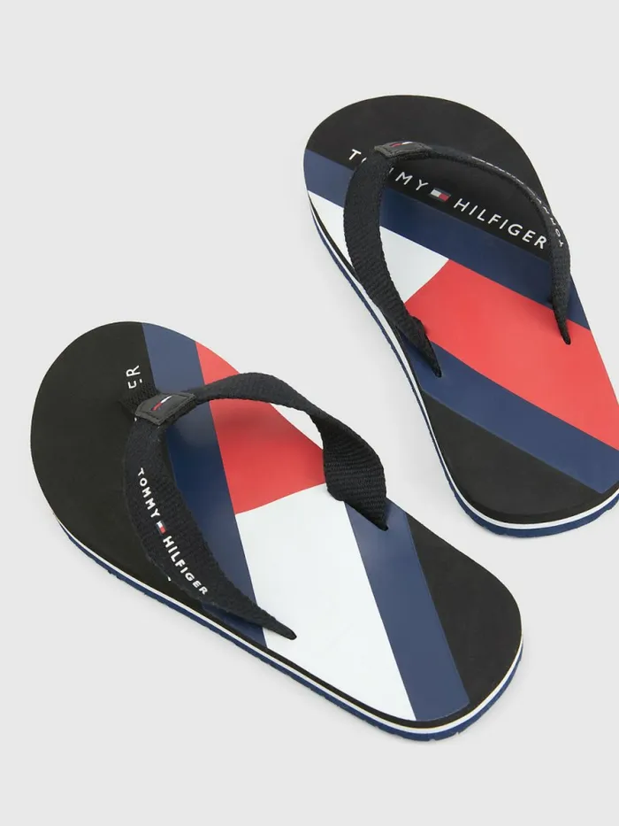 Tommy Hilfiger ColourBlocked Flag Print FlipFlops Black Boys Shoes and Accessories Sale