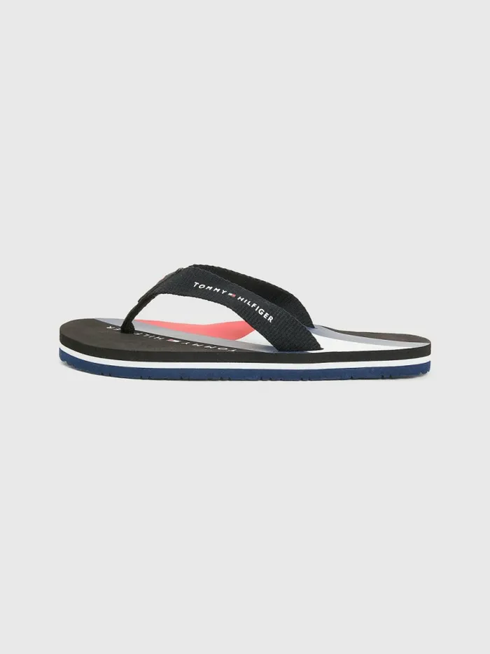 Tommy Hilfiger ColourBlocked Flag Print FlipFlops Black Boys Shoes and Accessories Sale