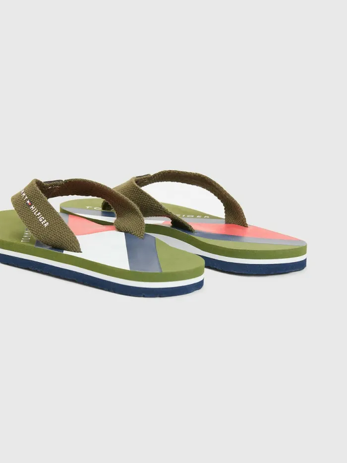 Tommy Hilfiger ColourBlocked Flag Print FlipFlops Military Green Boys Shoes and Accessories Online
