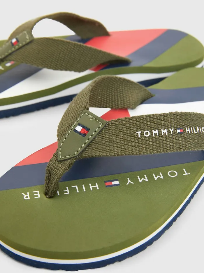 Tommy Hilfiger ColourBlocked Flag Print FlipFlops Military Green Boys Shoes and Accessories Online