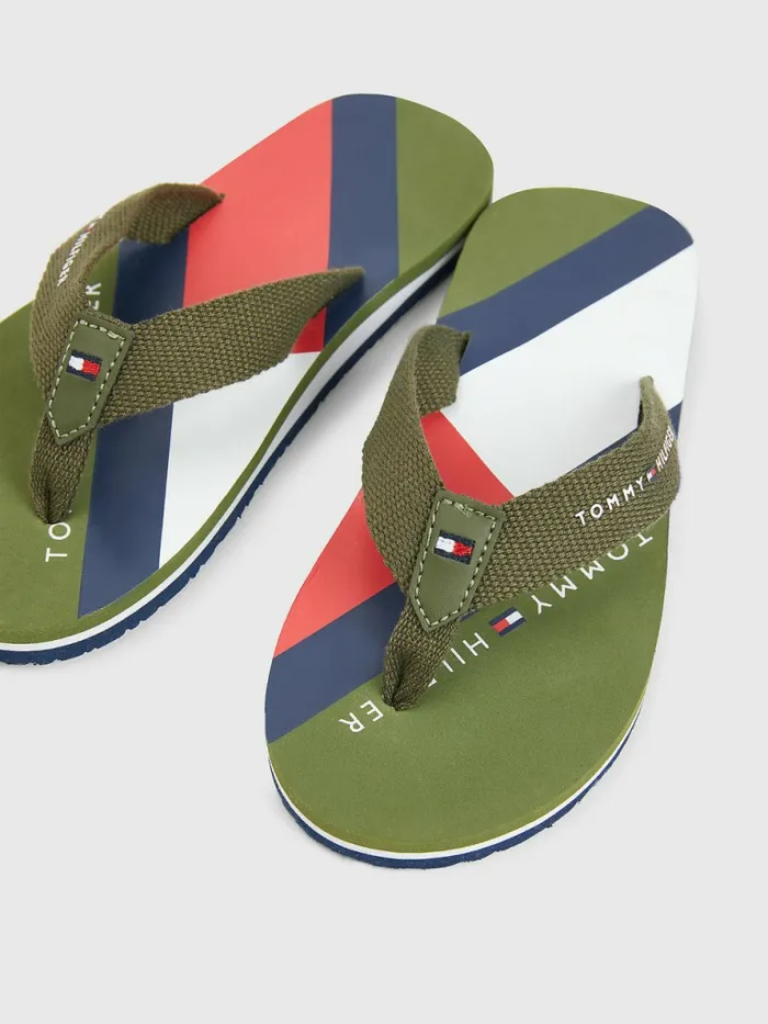 Tommy Hilfiger ColourBlocked Flag Print FlipFlops Military Green Boys Shoes and Accessories Online