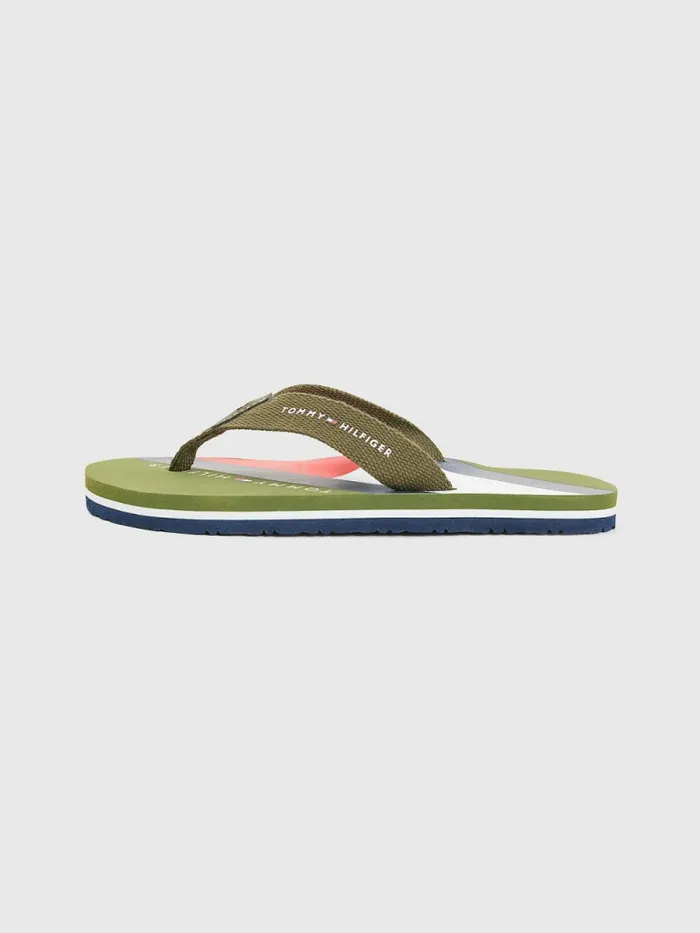 Tommy Hilfiger ColourBlocked Flag Print FlipFlops Military Green Boys Shoes and Accessories Online