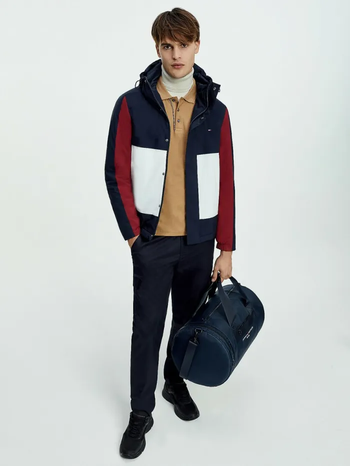 Tommy Hilfiger ColourBlocked Hooded Jacket Desert Sky Mens Coats and Jackets On Sale Tommy Hilfiger ColourBlocked Hooded Jacket Desert Sky Mens Coats and Jackets On Sale