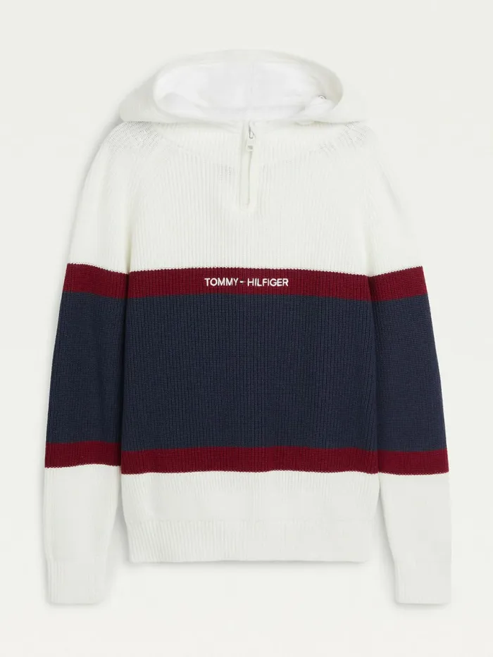 Tommy Hilfiger ColourBlocked Knitted Hoody Ecru Boys Jumpers and Cardigans Gift 4 You Tommy Hilfiger ColourBlocked Knitted Hoody Ecru Boys Jumpers and Cardigans Gift 4 You