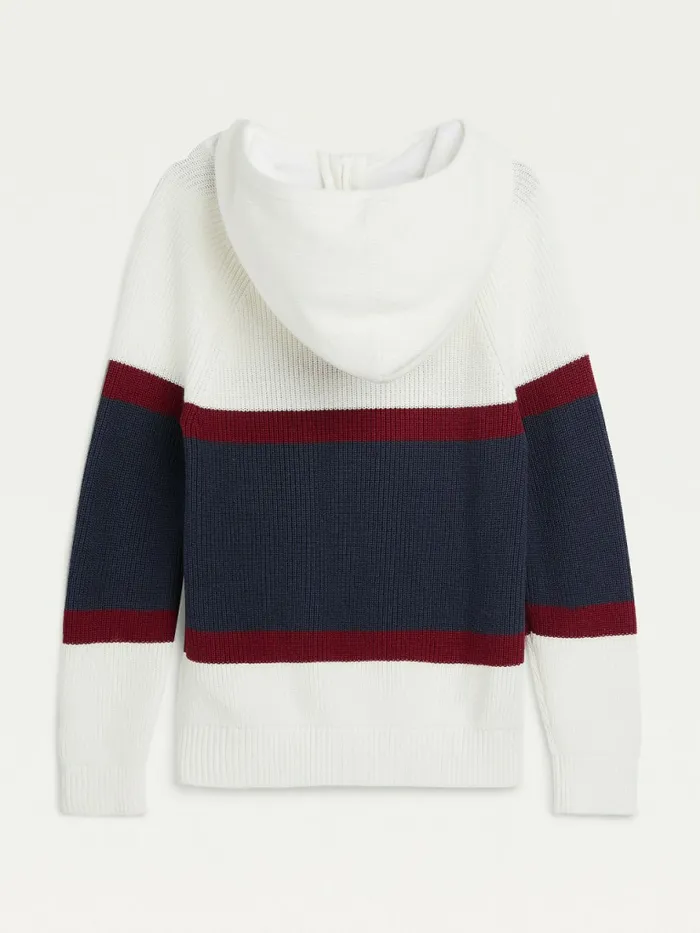 Tommy Hilfiger ColourBlocked Knitted Hoody Ecru Boys Jumpers and Cardigans Gift 4 You