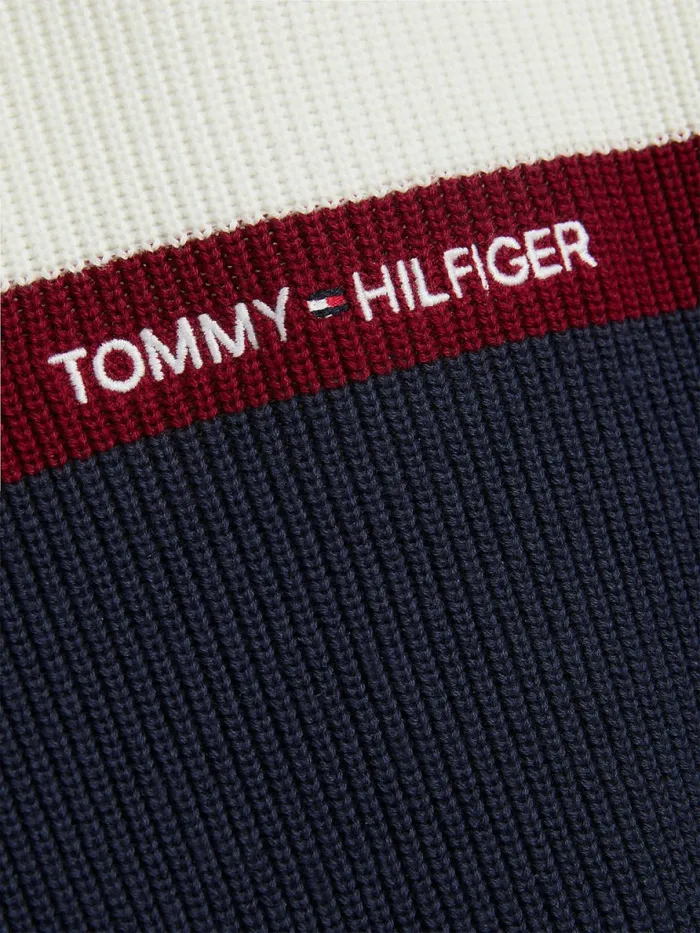 Tommy Hilfiger ColourBlocked Knitted Hoody Ecru Boys Jumpers and Cardigans Gift 4 You