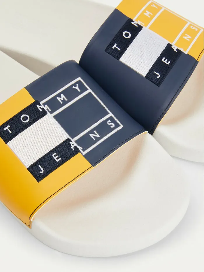 Tommy Hilfiger ColourBlocked Logo Pool Slides Prairie Yellow Mens Sandals Sliders and Flip Flops On Sale