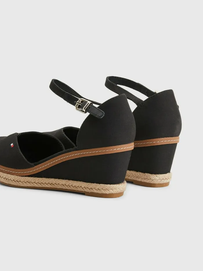 Tommy Hilfiger ColourBlocked Mid Heel Wedge Espadrille Sandals Black Womens Boots Online