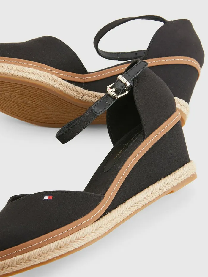 Tommy Hilfiger ColourBlocked Mid Heel Wedge Espadrille Sandals Black Womens Boots Online