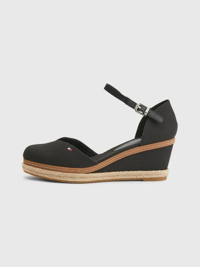 Tommy Hilfiger ColourBlocked Mid Heel Wedge Espadrille Sandals Black Womens Boots Online