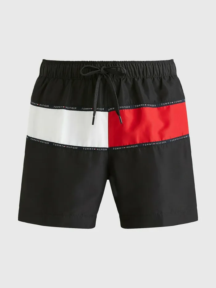 Tommy Hilfiger ColourBlocked Mid Length Swim Shorts Black Mens Swimwear Sale