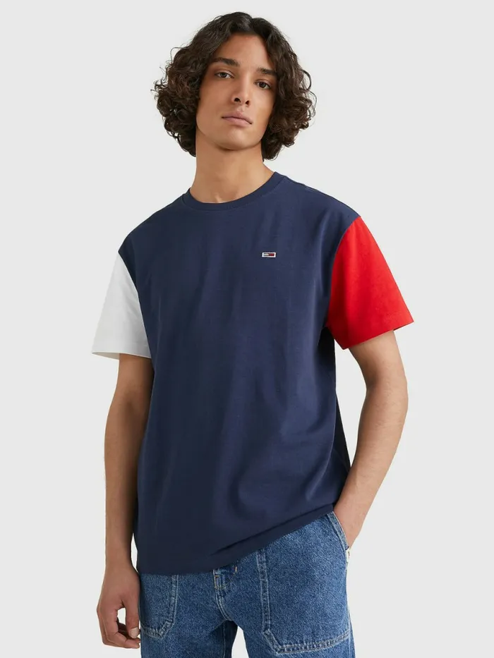 Tommy Hilfiger ColourBlocked Organic Cotton TShirt Twilight NavyMulti Mens TShirts Cheap On Sale Tommy Hilfiger ColourBlocked Organic Cotton TShirt Twilight NavyMulti Mens TShirts Cheap On Sale