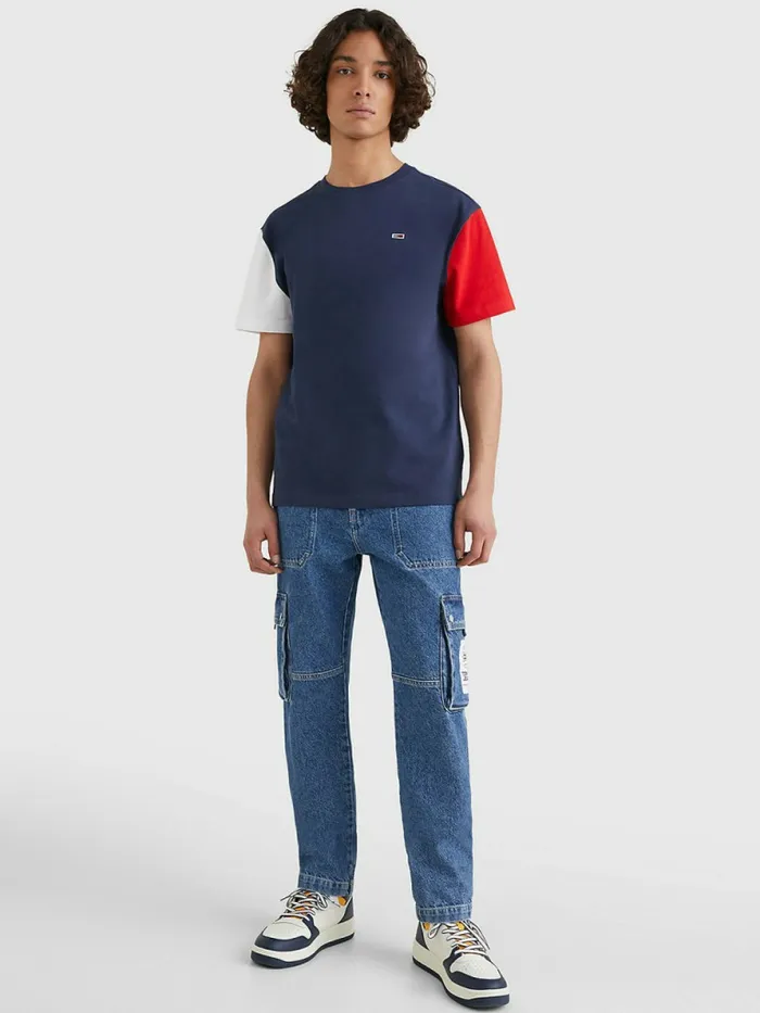 Tommy Hilfiger ColourBlocked Organic Cotton TShirt Twilight NavyMulti Mens TShirts Cheap On Sale