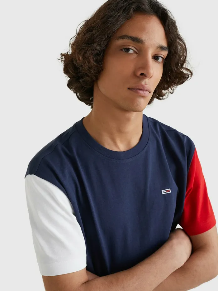 Tommy Hilfiger ColourBlocked Organic Cotton TShirt Twilight NavyMulti Mens TShirts Cheap On Sale