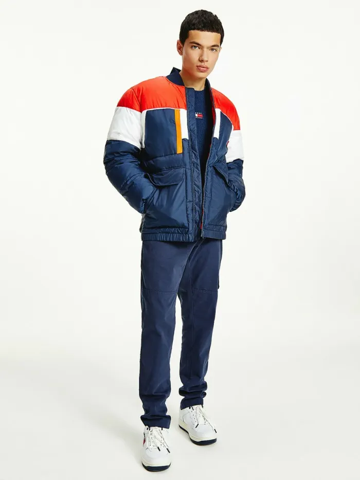 Tommy Hilfiger ColourBlocked Padded Bomber Jacket Twilight NavyMulti Mens Coats and Jackets Gift for Friend Tommy Hilfiger ColourBlocked Padded Bomber Jacket Twilight NavyMulti Mens Coats and Jackets Gift for Friend