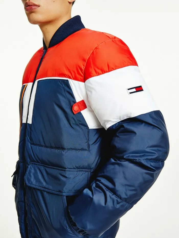 Tommy Hilfiger ColourBlocked Padded Bomber Jacket Twilight NavyMulti Mens Coats and Jackets Gift for Friend