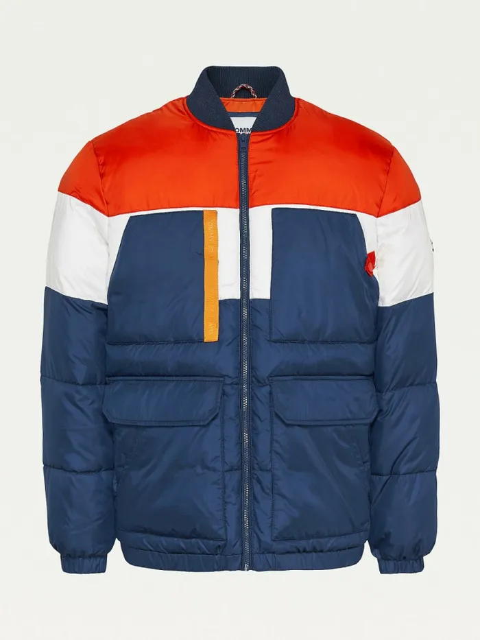 Tommy Hilfiger ColourBlocked Padded Bomber Jacket Twilight NavyMulti Mens Coats and Jackets Gift for Friend