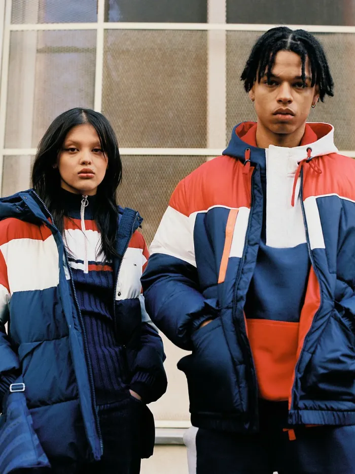 Tommy Hilfiger ColourBlocked Padded Bomber Jacket Twilight NavyMulti Mens Coats and Jackets Gift for Friend