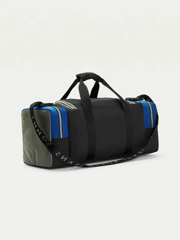 Tommy Hilfiger ColourBlocked Recycled Nylon Duffle Black Mix Mens Bags Gift Ideas