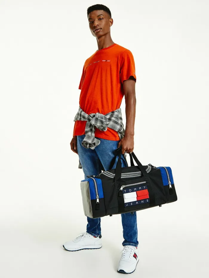 Tommy Hilfiger ColourBlocked Recycled Nylon Duffle Black Mix Mens Bags Gift Ideas