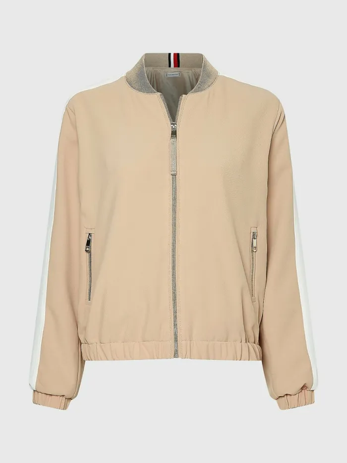 Tommy Hilfiger ColourBlocked Relaxed Fit Bomber Jacket BeigeEcru Color Block Womens Coats and Jackets Sale