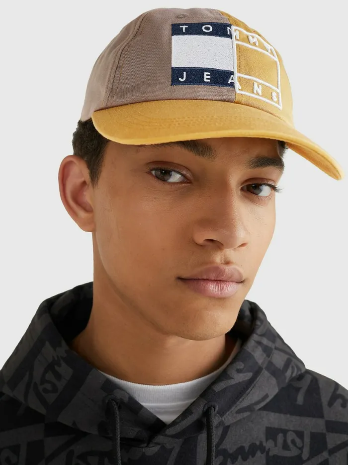Tommy Hilfiger ColourBlocked Spliced Logo Cap Classic Khaki Colorblock Mens Hats and Scarves On Sale