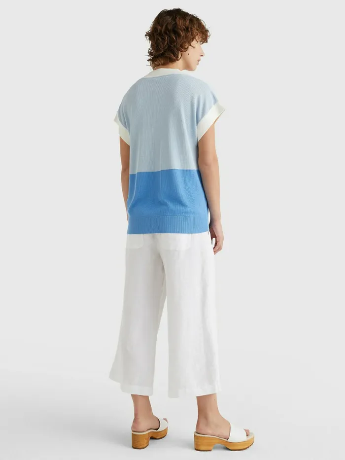 Tommy Hilfiger ColourBlocked VNeck Relaxed Fit Vest Blue Colourblock Swt Womens Knitwear Casaul